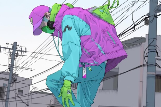 Tokyo's Fierce Urban Rhythm A Jet Set Radio Future Character Gliding On Powerlines