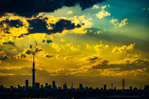 Tokyo sky tree and tokyo skyline that is wrapped in twilight shooting location tokyo metropolitan area