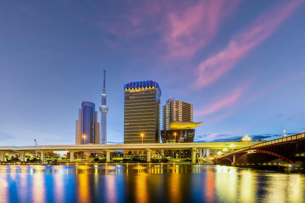 Tokyo skyline in Japan on the Sumida River