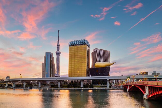 Tokyo skyline in Japan on the Sumida River