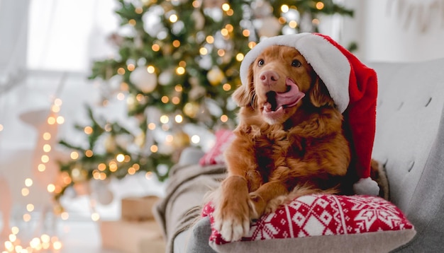 Toller retriever in Christmas time