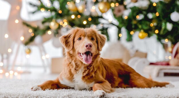 Toller retriever in Christmas time