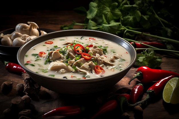 Tom ha gai thai food photography