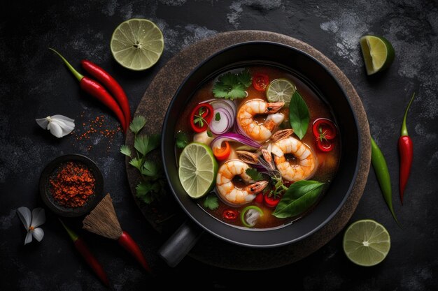 Tom Yam kung Pittige Thaise soep Illustratie AI Generatief