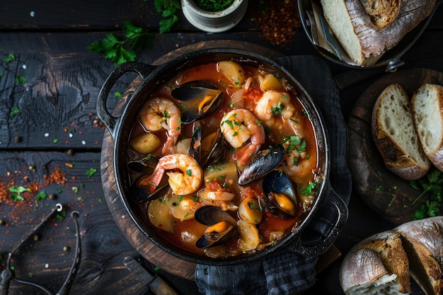 tom yam soup in a plate on a wooden table