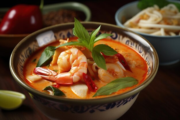 Foto tom yam sour e zuppa tailandese calda