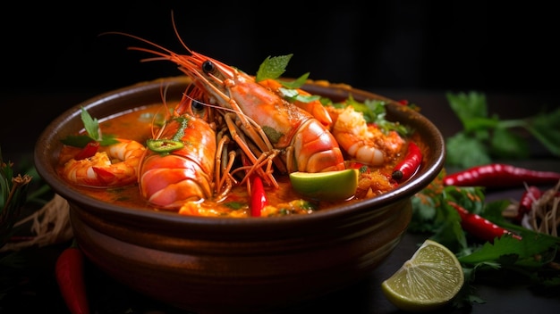 Photo tom yum goong thai traditional spicy shrimp soup served in a bowl