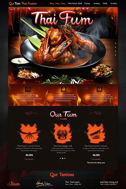 tom yum goong with scroll animation effect futuristic neon c asian food website layout design idea