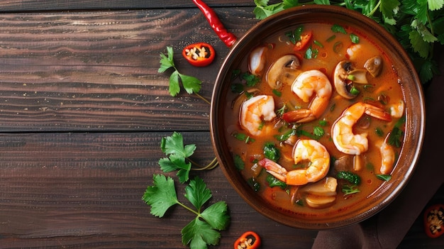 Tom Yum Soup A spicy and sour soup with shrimp and mushrooms