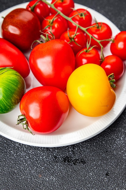 tomaat assortiment tomaten ander type rood geel groen groente gezonde maaltijd voedsel snack