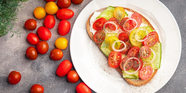 tomaat bruschetta plantaardige snack gezonde maaltijd voedsel snack op tafel kopie ruimte voedsel achtergrond