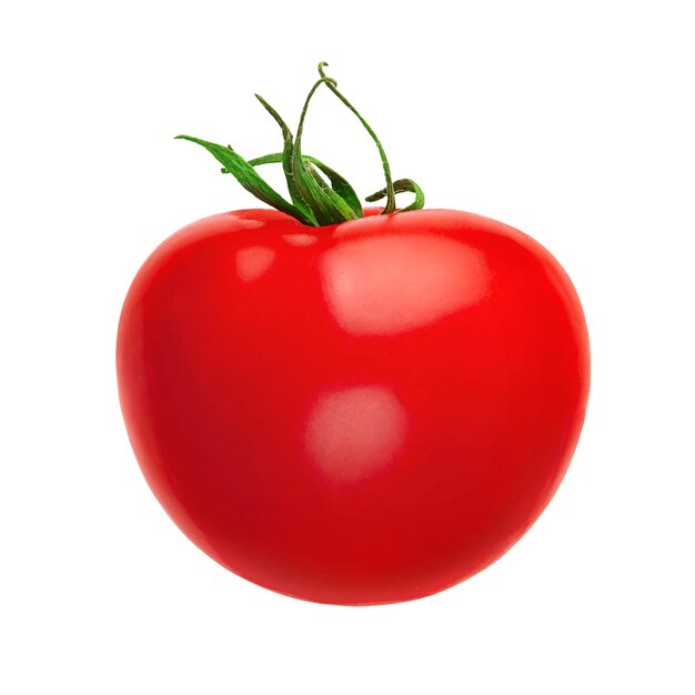 Tomaat. Close-up een rode rijpe tomaat geïsoleerd op een witte achtergrond. Gezond eten.
