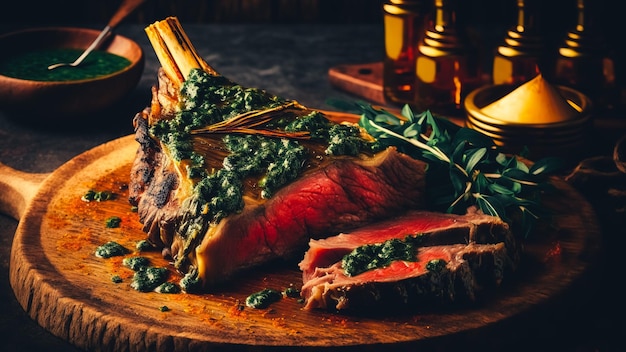 tomahawk steak with chimichurri sauce