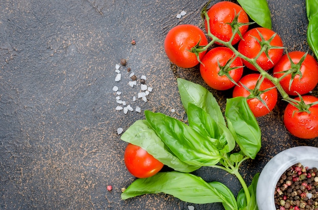 Tomaten, basilicum en peper kruiden