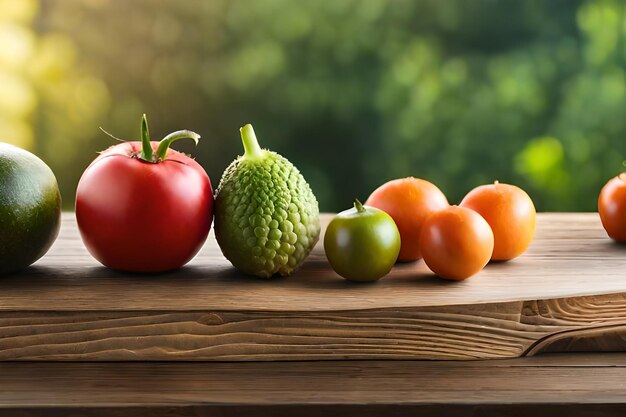 Tomaten en broccoli op een houten tafel.