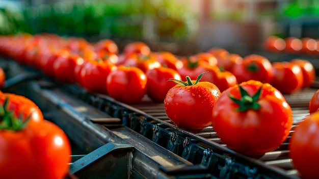 tomaten in de fabrieksindustrie selectieve focus