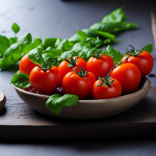 Tomaten in een bord op een houten ondergrond