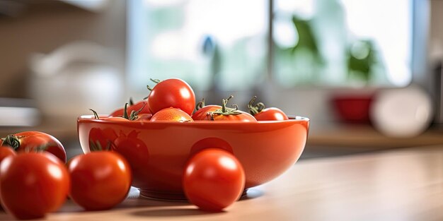 Tomaten in een kom op de keukentafel