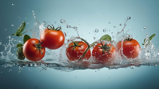 Tomaten in water waar water omheen spettert