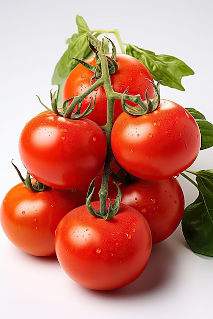 tomaten met bladeren op witte achtergrond fotografie van hoge kwaliteit