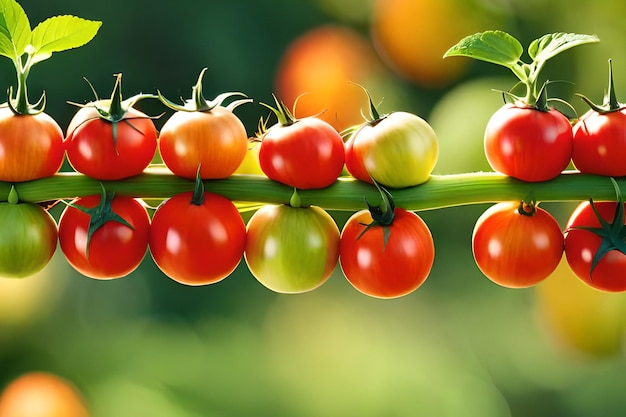 Tomaten op een tak met groene bladeren