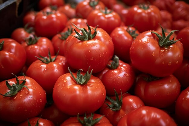 Tomaten overvloed Marktkraam toont een zee van rode tomaten