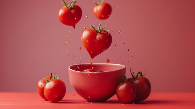 Tomaten rennen naar een hartvormige schaal