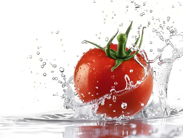 Tomaten spetter in water geïsoleerd tegen een doorzichtige achtergrond AI gegenereerd