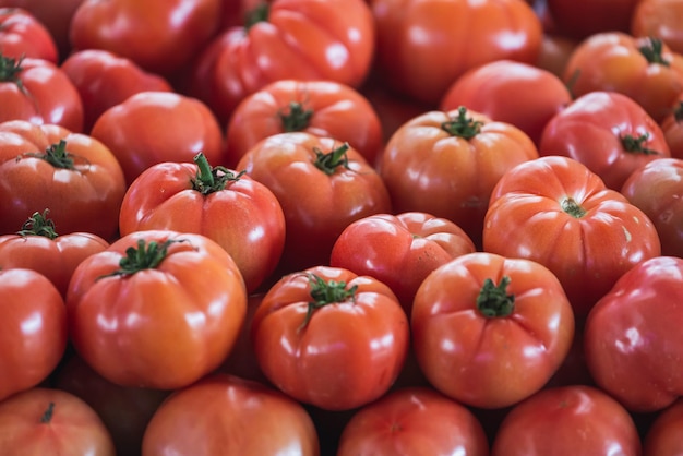 Tomatenachtergrond Verse tomatenvariëteit geteeld in de winkel Tomaten voor salade-voorgerecht en soep