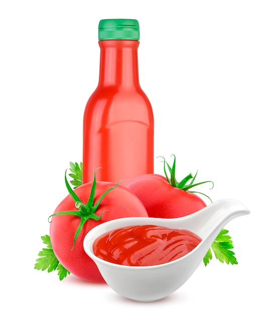 Tomatenketchup fles en verse tomaten