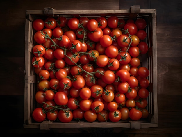 Tomatenoogst in houten mand