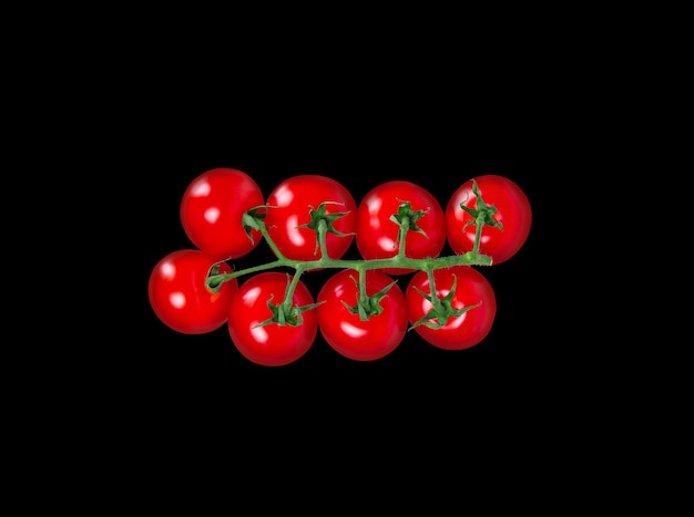 Tomatentak geïsoleerd op zwarte achtergrond Bovenbeeld met knippad