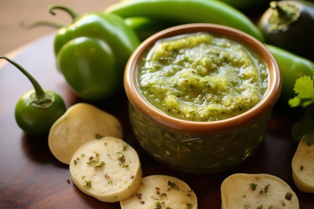 Foto tomatillo salsa gezonde snacks voedsel