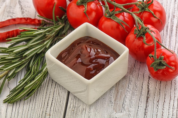 Tomato barbecue sauce on the bowl