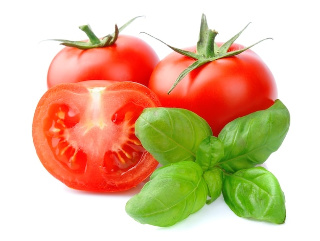 Tomato and basil leaves isolated