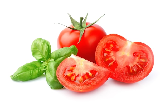 Tomato and basil leaves isolated