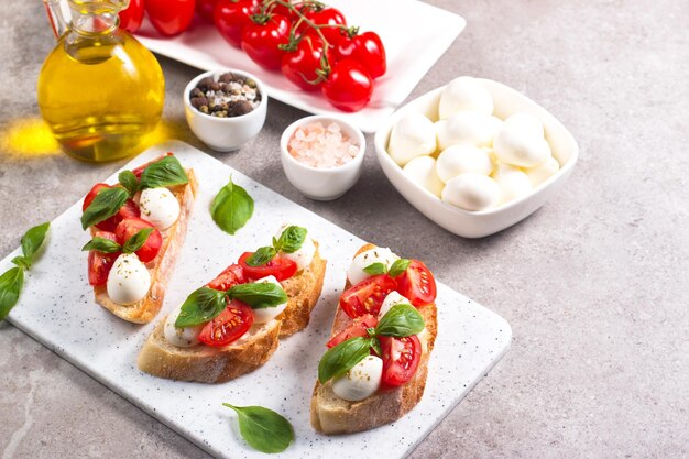 Tomato basil and mozzarella cheese fresh made caprese bruschetta