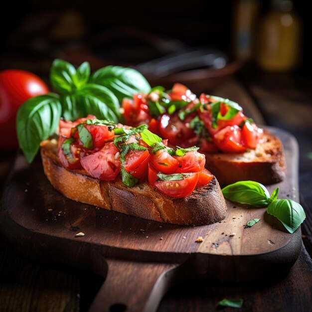 Tomato and basil on toasted bread with tomato sauce ai