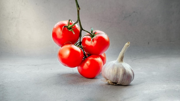 Ramo di pomodoro su sfondo grigio neutro