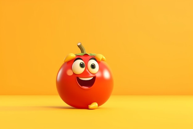 Tomato character with eyes and mouth on orange background 3d illustration