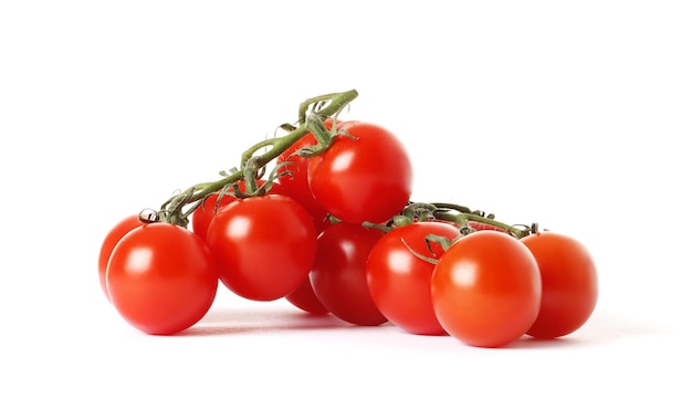 tomato cherry on branch isolated on white background, clipping path, full depth of field