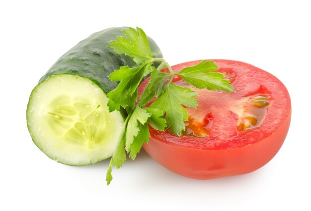Photo tomato and cucumber isolated on a white background