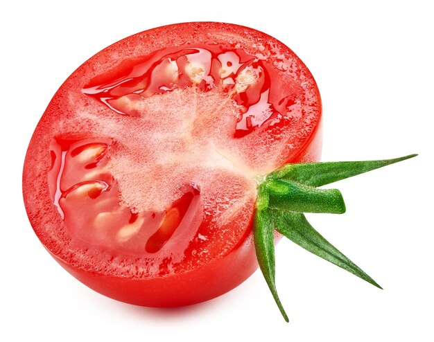 Tomato half isolated on white background Fresh red tomato with clipping path