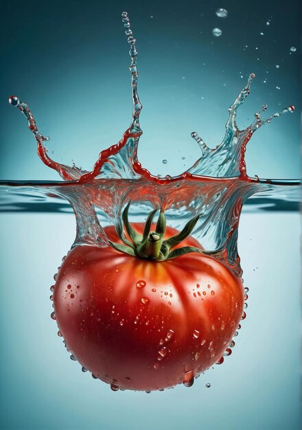 Photo a tomato is being poured into water