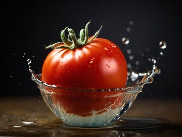 a tomato is in a glass of water