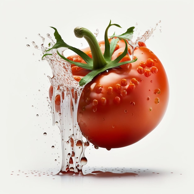 A tomato is splashing in the water