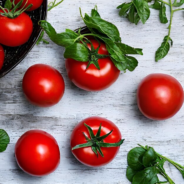 Photo tomato isolated tomato whole half on white background tomatoes with green basil leaves