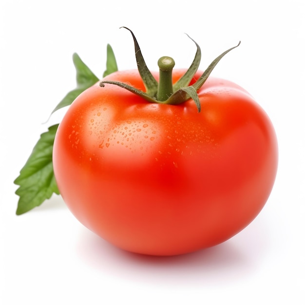 Tomato isolated with water drops Tomato on white Background with full depth of field