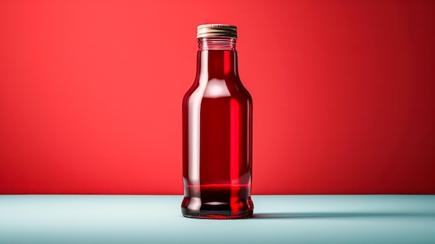 Томатный сок в бутылке на ярком фоне