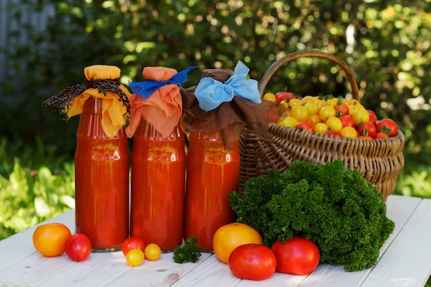 Tomato juice in a bottle.